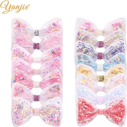 50pc/lot Fashion 2020 4" Glitter Fruit Shake Sand Filling Plastic Hair Bow Barrette Girls Summer DIY Hair Accessories Hair Clip