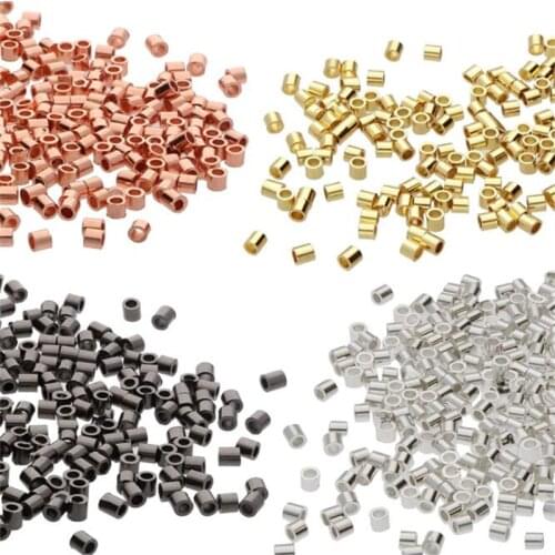 500pcs 1.5mm 2mm Brass Tube Crimp End Spacer Beads Cord End Caps Loose Stopper Beads for DIY Bracelet Necklace Jewelry Making