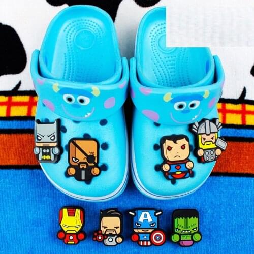 9PCS PVC Super Hero Avenger Shoe Charms Shoe accessories Shoe decoration Shoe Buckles Accessories Fit Wristband/Croc JIBZ W4191