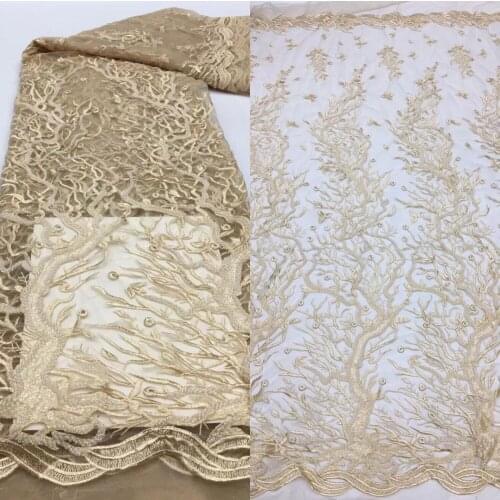 African Lace Fabric with beads and sequins L-6186812 Embroidered Nigerian Lace Fabric High Quality Tulle Lace For Party Dress