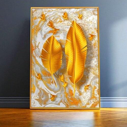 Golden Leaf 5d diy Diamond Painting cross stitch Diamant pattern full square round mosaic embroidery living room decor E1539