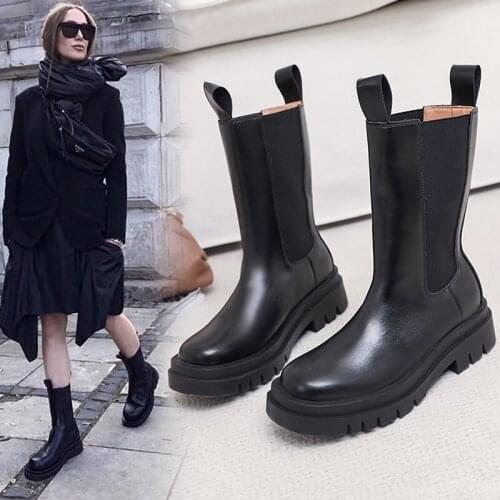 Women Autumn Boots Plus Szie Black 2021 New Fashion Slip On Low Heel Round Toe Female Casual Martin Boots