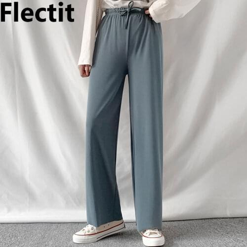 Flectit Womens Straight Leg Pants With Drawstring High Waist Full Length Trousers e-Girl Spring Autumn Casual Outfit
