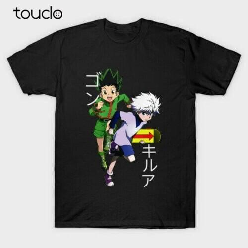 Friends Gon Killua Skateboarding Funny Art Hunter x Hunter Anime Black T-shirt