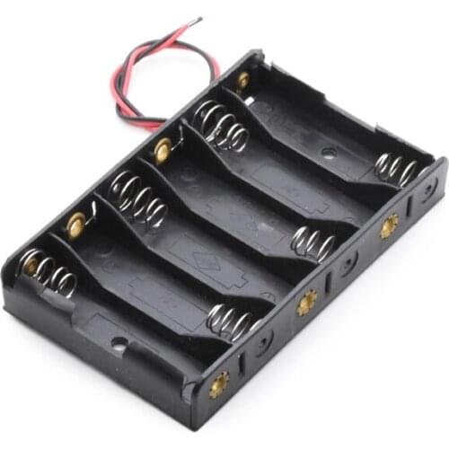 Black Plastic 6 X 1.5V AA 2A Cell Batteries Holder Storage Box Standard 6 Slots 9V Battery Case Shell with Wire Leads