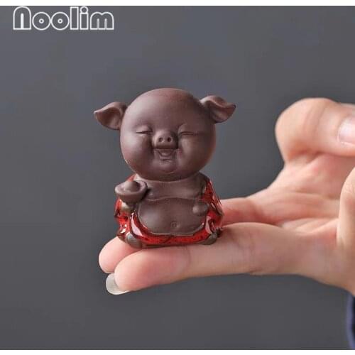 Purple Clay Creative Fingertips Tea Pet Lovely Small Lucky Pig Flowerpot Fish Tank Landscape Decor Ornament Handmade Crafts