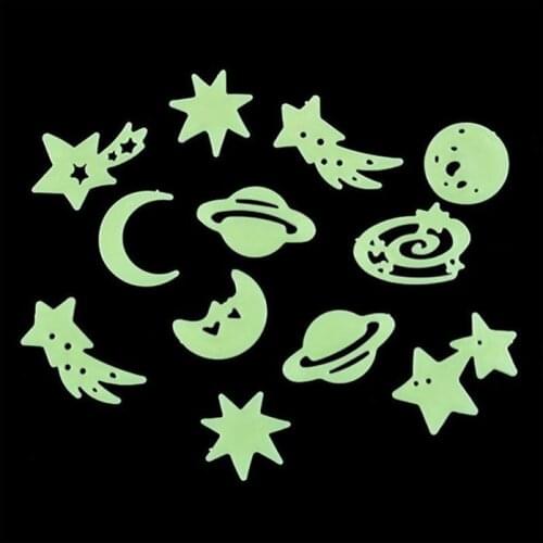Fluorescent Stickers Universe Planet Star Glow Dark Luminous Wallpaper Home Paste Ceiling Decoration Decal Tags 12PCS