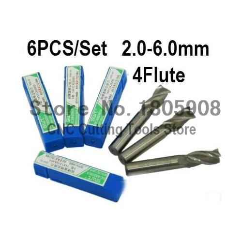 6 pcs/set 2.0~6.0mm 4 Flute Milling Cutter Aluminium End Mill Cutter CNC ,Lathe Tool,Equipment milling cutter rotary cutter