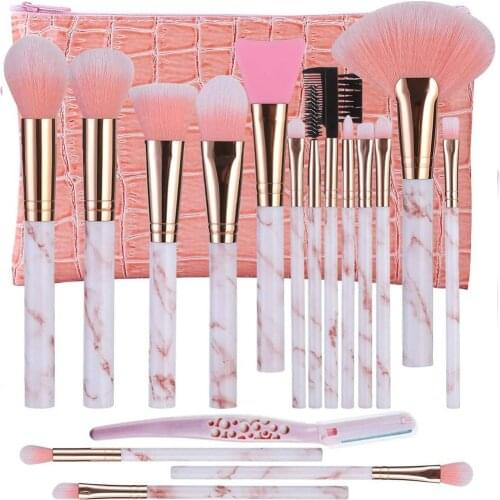 17pcs/set Make Up Brush Advanced Synthetic Eye Shadow Cream Liquid Silicone Mask Brush Eyebrow Shaver Cosmetics Pu Storage Bag