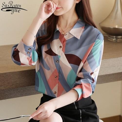 Korean Fashion Harajuku Shirts Women Blusas Mujer De Moda 2021 Autumn Womens Tops and Blouses Print Shirt Loose Ladies Top 10745