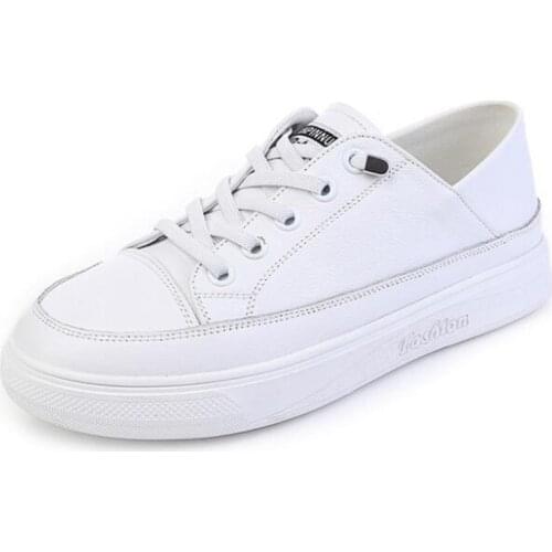 ZXRYXGS Genuine Leather White Shoes Womens Sneakers Shoes Flat Large Size 2021 New Womens Leather Sneakers Casual Shoes White