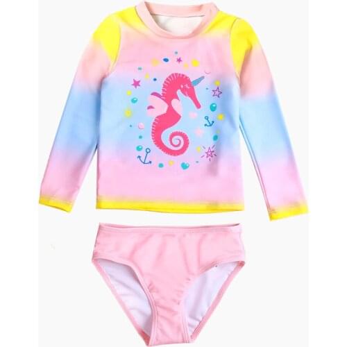 2-6years 2021 New Girls Swimsuit Two Piece Hippocampus Childrens Swimsuit Hot Spring Swimsuit Comfortable High Elastic