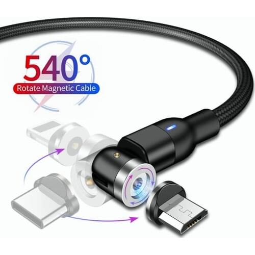 540 Degree Rotate Magnetic Nylon Cable Micro USB Cable For IPhone Xiaomi Type C USB C Cable Magnet Phone Charger USB Cord Wire