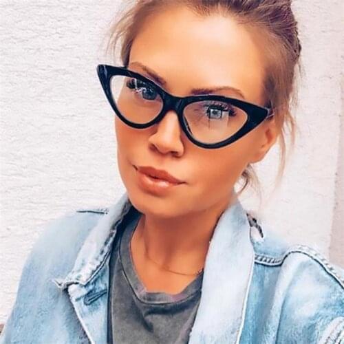 Tiny Black Triangular Cat Eye Clear Lens Sunglasses Thin Frame Cats Eye Glasses Myopia Nerd Spectacles Women Eyeglasses Frame