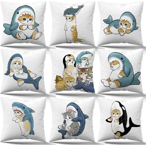 Cute Shark Cat Pillow Case 45cm Funny Cartoon Pillowcovers Home Sofa Car Decoration Cushion Cover No Pillow In Boys Girls Gifts