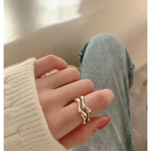 YH-ZL Fashion Simple Open V-ring Anti-allergy Korean 925 Sterling Silver Jewelry Wave Type Temperament Rings