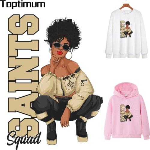Saints Girl iron on Patches Thermal Transfer Stripe Washable Clothing Stickers Fabric Diy Patches Transfer Iron On T-Shirt