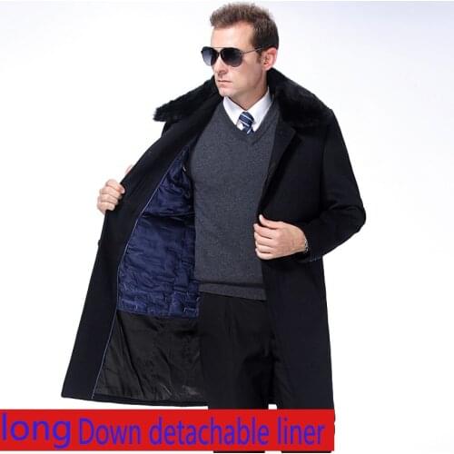 New High Quality Luxury Men Woolen Overcoat Thickened Detachable Inner Wool Collar Coat X-long Casual Covered Button Size M-4XL