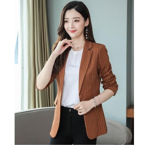 OL style autumn women fashion slim single button classical stripe design comfortable formal blazers