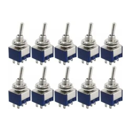 10 Pcs AC 125V 6A Amps ON/ON 2 Position DPDT Toggle Switch New MTS-202 BLUE S 3 orders