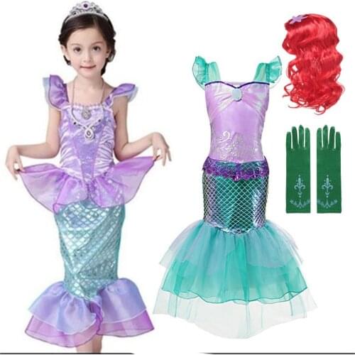 Girls Little Mermaid Ariel Princess Dress Clothing For Kids Baby Girl Mermaid Dress Up Sets Kid Cosplay Halloween Costumes