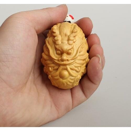 Wood carving Pendant of small leaf boxwood carving handicraft article playwright hanging pendant of male Zodiac dragon to ward o