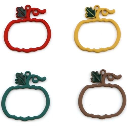 10 PCs Halloween Pumpkin Charms Zinc Based Alloy Coffee Red Yellow Painted For DIY Earring Pedants Jewelry Finding 26 x 25mm