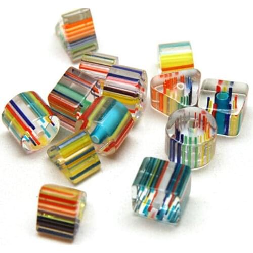 Miasol 50 Grams Assorted Shape Cane Glass Stripe Lampwork Spacers Loose Beads 5 Colors For Diy Jewelry Making