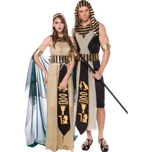 Sexy Adult Cleopatra Egyptian Pharaoh Costume Halloween Ancient Greek Queen Goddess Couples Cosplay Party Dress