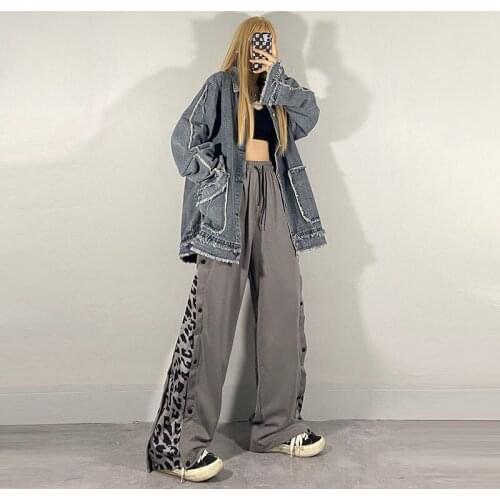 HOUZHOU Wide Leg Pants Women Harajuku Hippie Oversize Patchwork Streetwear Trousers Korean Style Casual High Waist Sweatpants