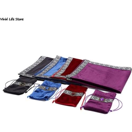 Tarot Tablecloth With Bags Flocking Fabric Beautiful Stone Tarot Board Game Accessories By Hand Red/Purple/Blue/Black