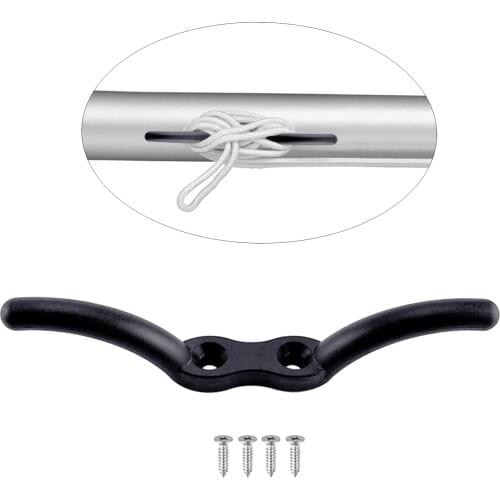 Light Duty Black Flagpole Boat Mooring Rope Cleat w/ Mount Screw Kayak Yacht Ship Fastener Accessory Craft DIY Projects