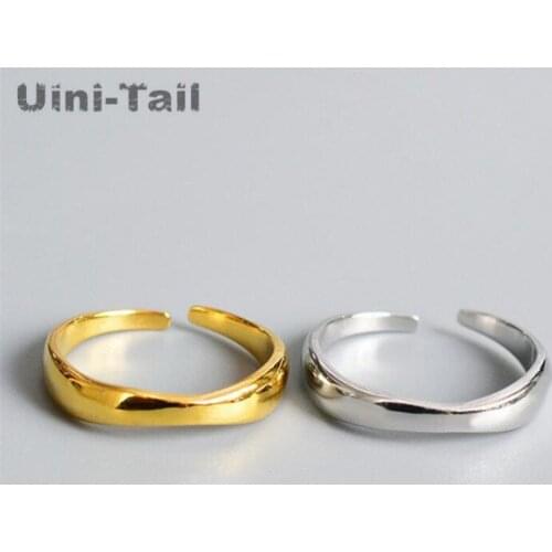 Uini Tail new design hot sale 925 sterling silver minimalist irregular wave opening ring trend exquisite glossy jewelry ED939