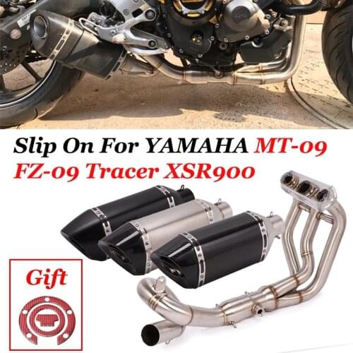Motorcycle Full System Carbon Fiber Escape Middle Pipe Exhaust Slip On For Yamaha FZ09 MT09 MT-09 FZ-09 Tracer 900 2014 To 2020