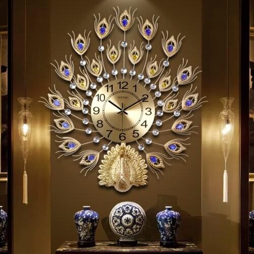Peacock Wall Clock European Type Clock Household Hall Mute Hanging Watch Electronic Clock Decorative Quartz Clock Hanging Watch