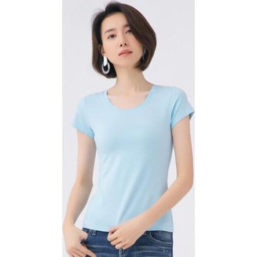 Womens cotton all-match fashion pure color simple summer casual top