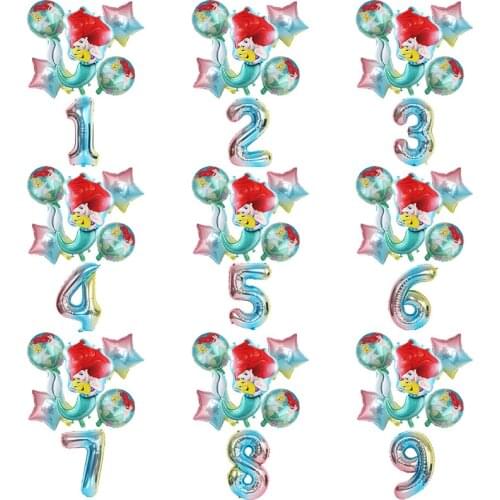 1 set Mermaid Ariel cartoon princess foil balloons 32Inch Number Baby Girl Birthday party decorations Children Toy Baby Shower