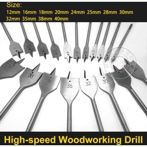 1pcs 12-40mm Flat Drill Wood Durable Woodworking Flat Drill Set Woodworking Spade Drill Bits Tool Sets Long High-carbon Steel