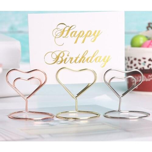 1Pcs Romantic Diamond Heart Shape Photos Clips Metal Paper Clamps Stand Wedding Party Desktop Decorations Place Card Holder