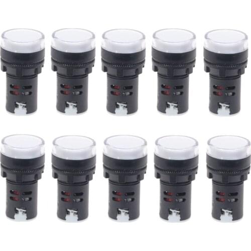 10Pcs White Button 22mm Panel Mount LED Power Indicator Pilot Signal Light Lamp AD16-22 12V 24V 110V 220V