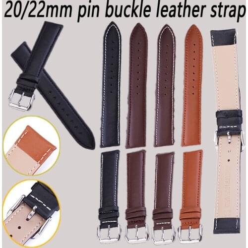 20/22mm Genuine leather strap Silver stainless steel buckle for Samsung Galaxy Watch 3 45/41mm Smart watch wristband accessories
