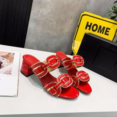 2021 Top Quality Genuine Leather Lady Leather Bow Middle Heel Shoes Metal Trim Lady High Heel