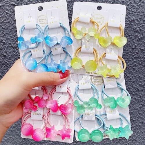 4pair/Card Cute Version Of Childrens Cartoon Head Rope Love Star Hair Rope Girl Kids Not Hurt Hair Rubber Band Hair Accessories