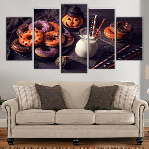 Modern HD Printed Frame Canvas Painting Pictures 5 Piece/Pcs Halloween Pumpkin Food Wall Art Home Decor Poster For Living Room