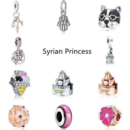 5PCS Original Enamel Ice Cream Unicorn Cake Puppy Dog Crystal Family Tree Princess Petal Bead Fit European Bracelet DIY Jewelry