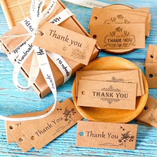 50pcs Kraft Gift Tags Flower Thank You Handmade Craft Hang Tags Wedding Party Decor Packaging Labels DIY Garment Tag Price Label