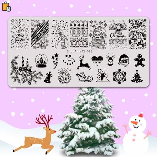 SHOPANTS 6*12 Christmas Nail Stamping Template New Year Pattern Rectangle Nail Art Stamping Plate W09