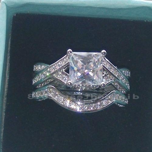 6mm professiona wholesale luxury Size 6-10 Princess Cut 10kt white gold filled CZ Simulated stones Women Wedding Ring set gift