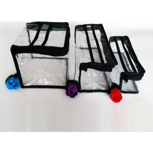 Freeshipping fashion transparent design professional beauty cosmetic Bag 3 small sizes square clear PVC Makeup storage Bag