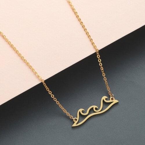 Chandler Wave Necklace Beach Surfer Gift Wedding Jewelry Stainless Steel Slim Chain Chokers For Women Sea Colier Never Fade